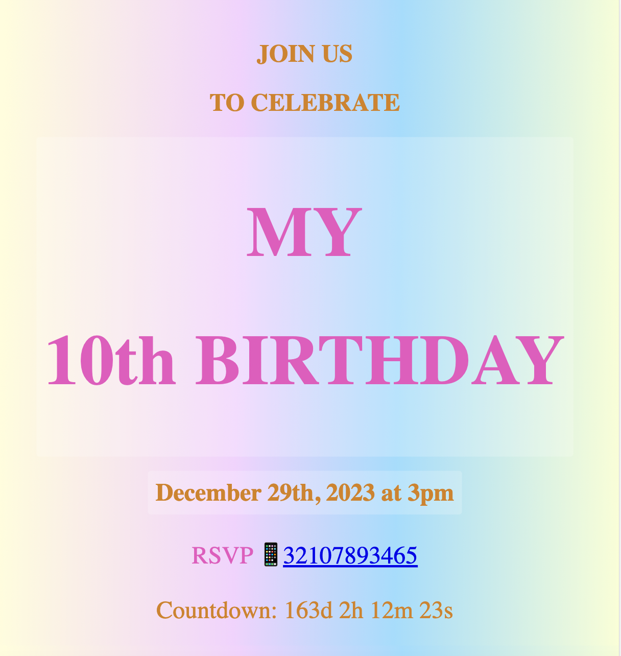 a preview image of how the online birthday invitation looks
