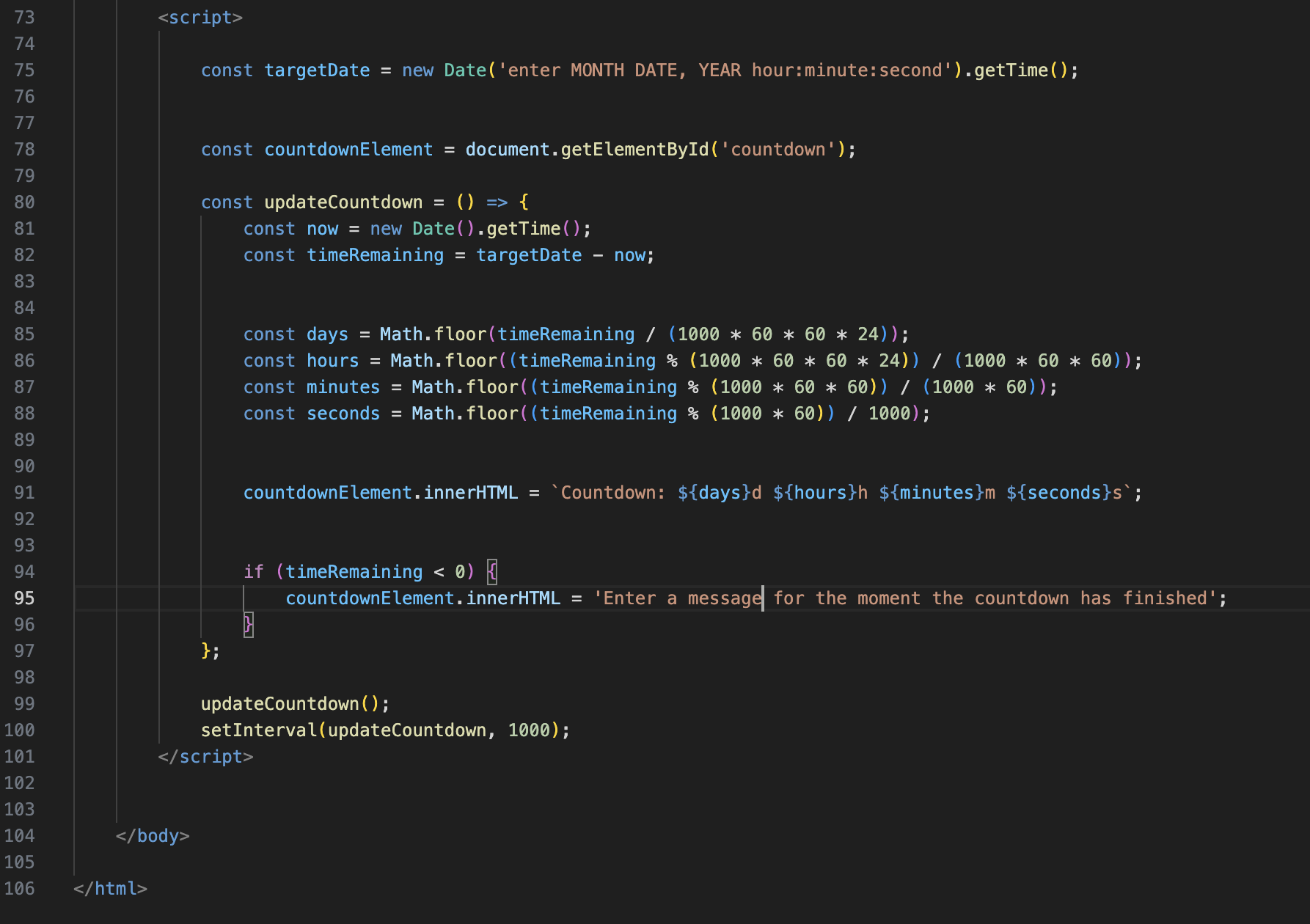screenshot of code